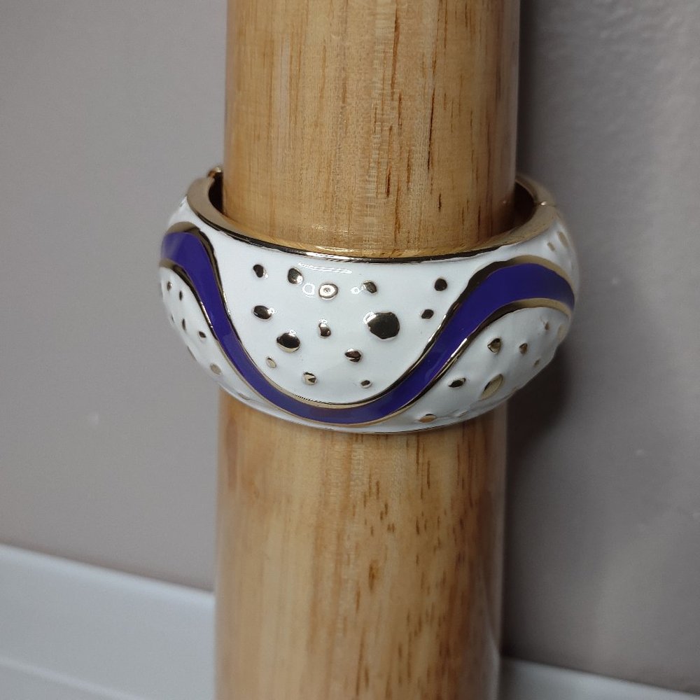 White, Purple, And Gold Tone 7 Inch Hinged Bangle